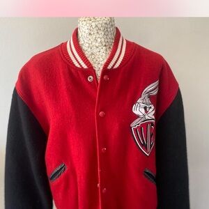 ACME  Warner Brothers Red and White Striped Jacket Vintage 90s Varsity Jacket